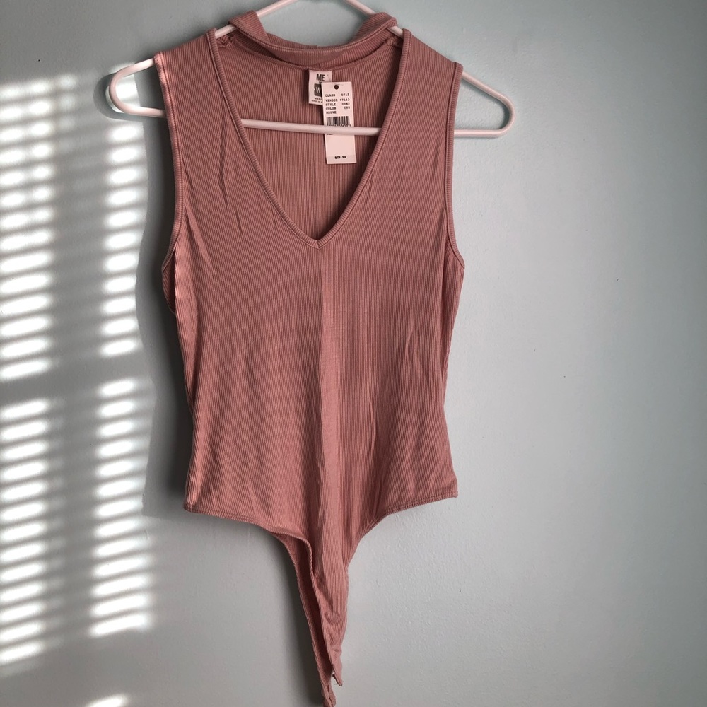 ME TO WE Deep V Neck Pink Bodysuit